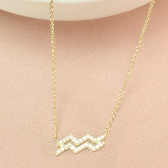 14k Gold Vermeil Aquarius Zodiac CZ Necklace - Picture 3 of 6